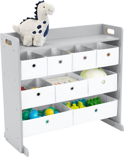 Kids Toy Organizer with 9 Fabric Bins, 3 Tier Storage Shelf