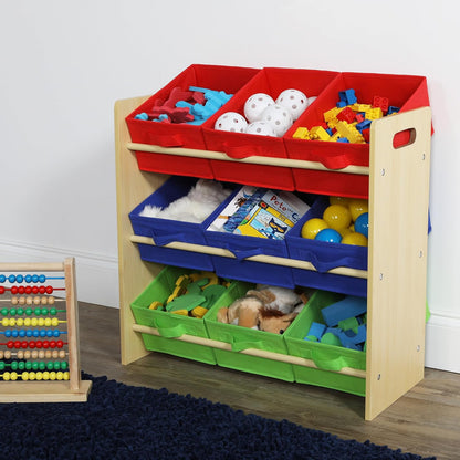 Kids Toy Organizer with 9 Fabric Bins, 3 Tier Storage Shelf
