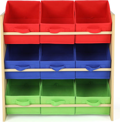 Kids Toy Organizer with 9 Fabric Bins, 3 Tier Storage Shelf