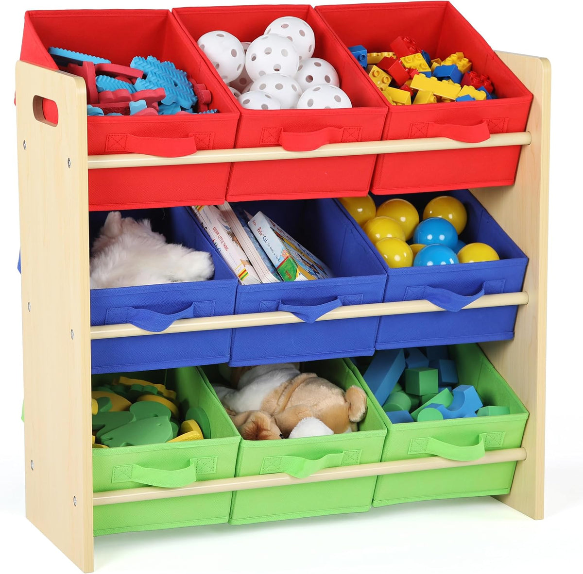 Kids Toy Organizer with 9 Fabric Bins, 3 Tier Storage Shelf