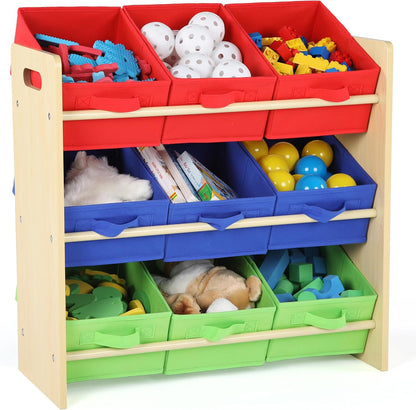 Kids Toy Organizer with 9 Fabric Bins, 3 Tier Storage Shelf