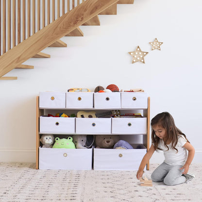 Kids Toy Organizer with 9 Fabric Bins, 3 Tier Storage Shelf