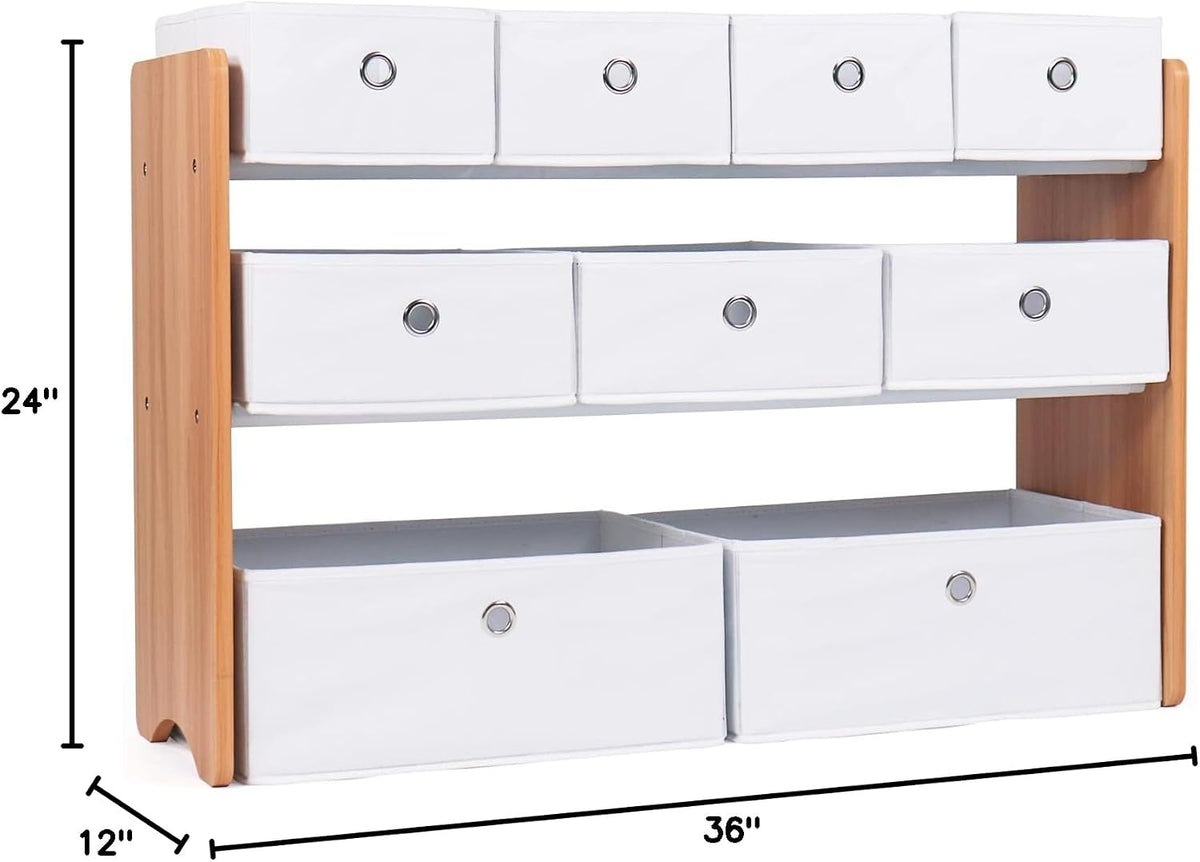 Kids Toy Organizer with 9 Fabric Bins, 3 Tier Storage Shelf