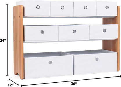 Kids Toy Organizer with 9 Fabric Bins, 3 Tier Storage Shelf