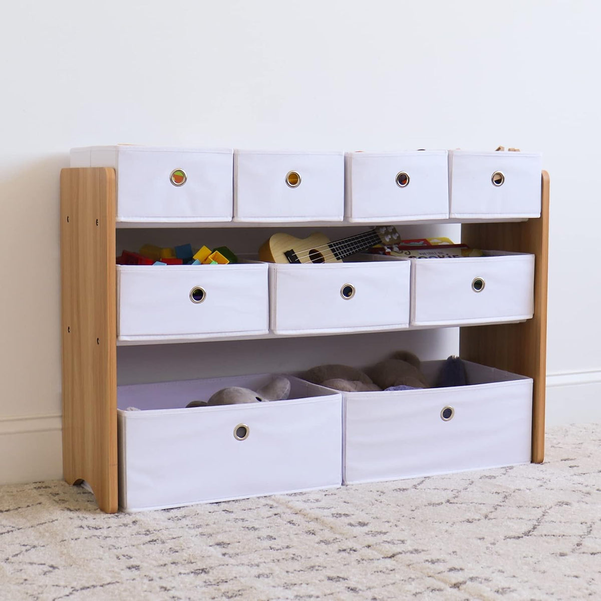 Kids Toy Organizer with 9 Fabric Bins, 3 Tier Storage Shelf