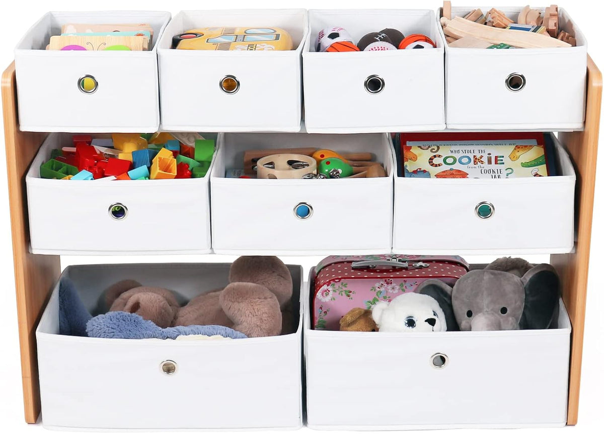 Kids Toy Organizer with 9 Fabric Bins, 3 Tier Storage Shelf