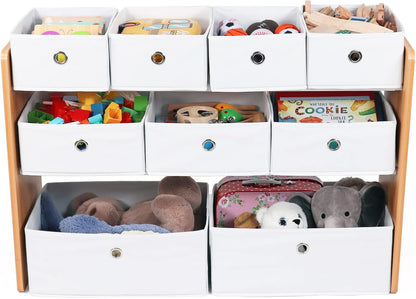 Kids Toy Organizer with 9 Fabric Bins, 3 Tier Storage Shelf