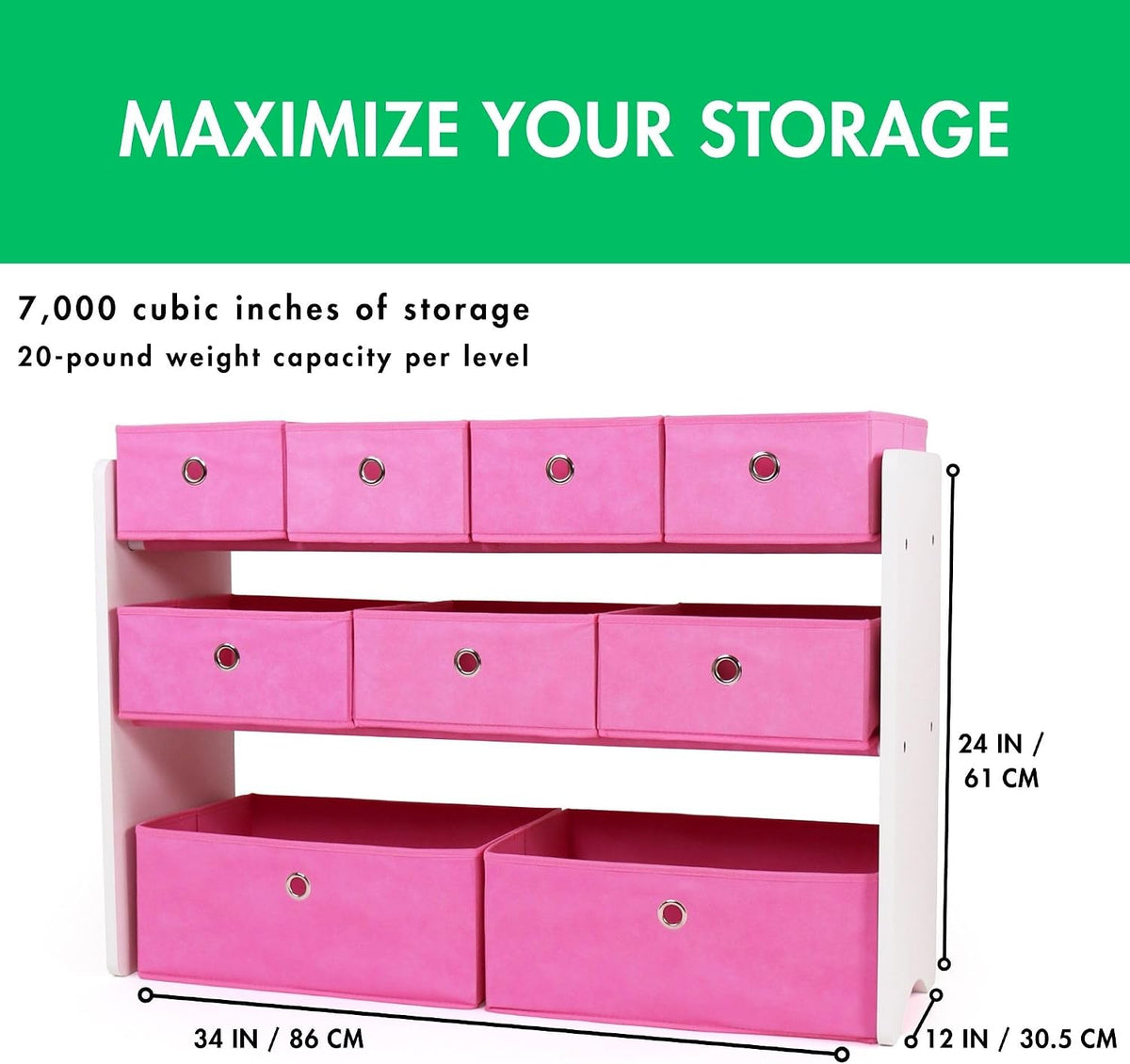 Kids Toy Organizer with 9 Fabric Bins, 3 Tier Storage Shelf