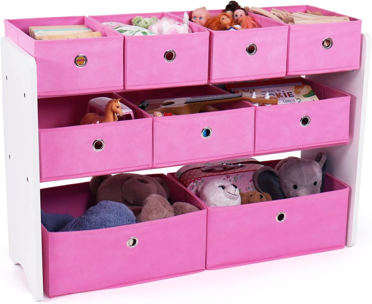 Kids Toy Organizer with 9 Fabric Bins, 3 Tier Storage Shelf