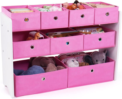 Kids Toy Organizer with 9 Fabric Bins, 3 Tier Storage Shelf