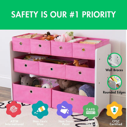 Kids Toy Organizer with 9 Fabric Bins, 3 Tier Storage Shelf