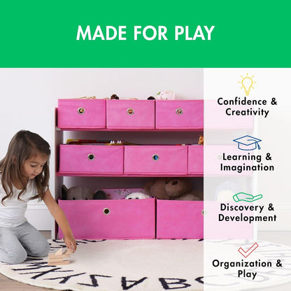 Kids Toy Organizer with 9 Fabric Bins, 3 Tier Storage Shelf