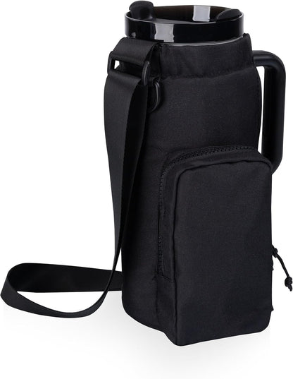 PICNIC TIME Eclipse Tumbler Tote with 40oz Stainless Travel Mug, Eco-Friendly Water Bottle Sling Bag, Crossbody Cup Holder with Phone Pocket & Strap, Recycled Fabric Drink Carrier & Tote (Gray)