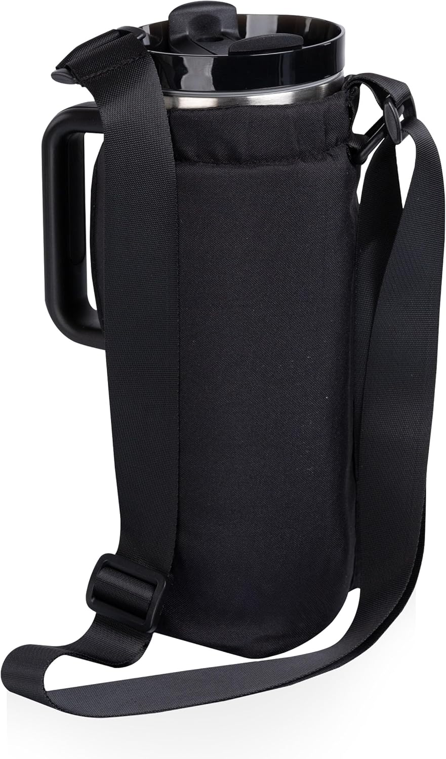 PICNIC TIME Eclipse Tumbler Tote with 40oz Stainless Travel Mug, Eco-Friendly Water Bottle Sling Bag, Crossbody Cup Holder with Phone Pocket & Strap, Recycled Fabric Drink Carrier & Tote (Gray)