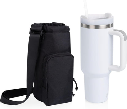 PICNIC TIME Eclipse Tumbler Tote with 40oz Stainless Travel Mug, Eco-Friendly Water Bottle Sling Bag, Crossbody Cup Holder with Phone Pocket & Strap, Recycled Fabric Drink Carrier & Tote (Gray)