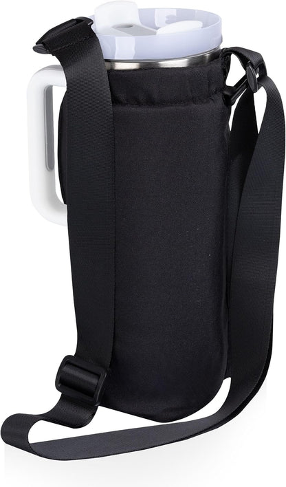 PICNIC TIME Eclipse Tumbler Tote with 40oz Stainless Travel Mug, Eco-Friendly Water Bottle Sling Bag, Crossbody Cup Holder with Phone Pocket & Strap, Recycled Fabric Drink Carrier & Tote (Gray)