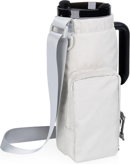 PICNIC TIME Eclipse Tumbler Tote with 40oz Stainless Travel Mug, Eco-Friendly Water Bottle Sling Bag, Crossbody Cup Holder with Phone Pocket & Strap, Recycled Fabric Drink Carrier & Tote (Gray)