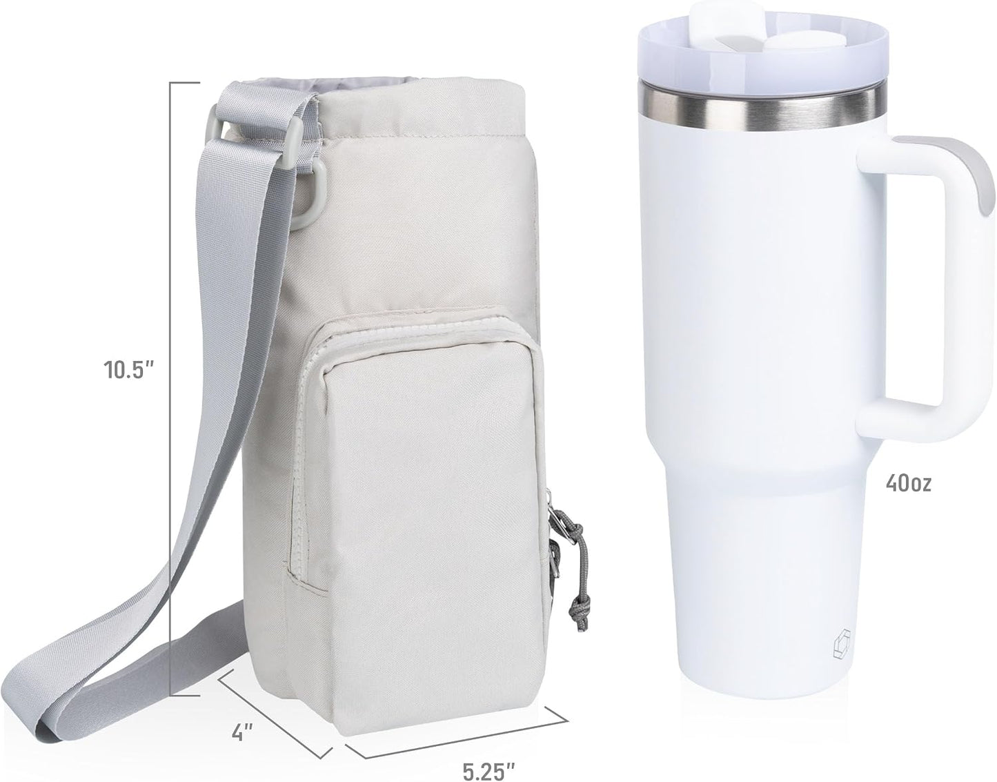 PICNIC TIME Eclipse Tumbler Tote with 40oz Stainless Travel Mug, Eco-Friendly Water Bottle Sling Bag, Crossbody Cup Holder with Phone Pocket & Strap, Recycled Fabric Drink Carrier & Tote (Gray)