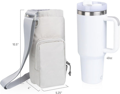 PICNIC TIME Eclipse Tumbler Tote with 40oz Stainless Travel Mug, Eco-Friendly Water Bottle Sling Bag, Crossbody Cup Holder with Phone Pocket & Strap, Recycled Fabric Drink Carrier & Tote (Gray)