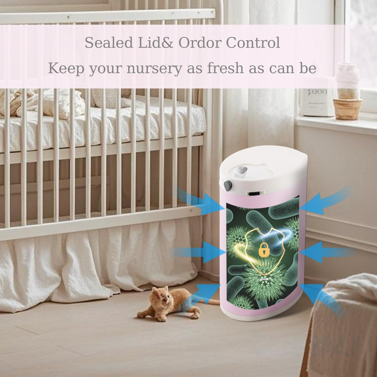 Diaper Pail, Baby Diaper Trash Can, Pink Garbage Pail with Lid
