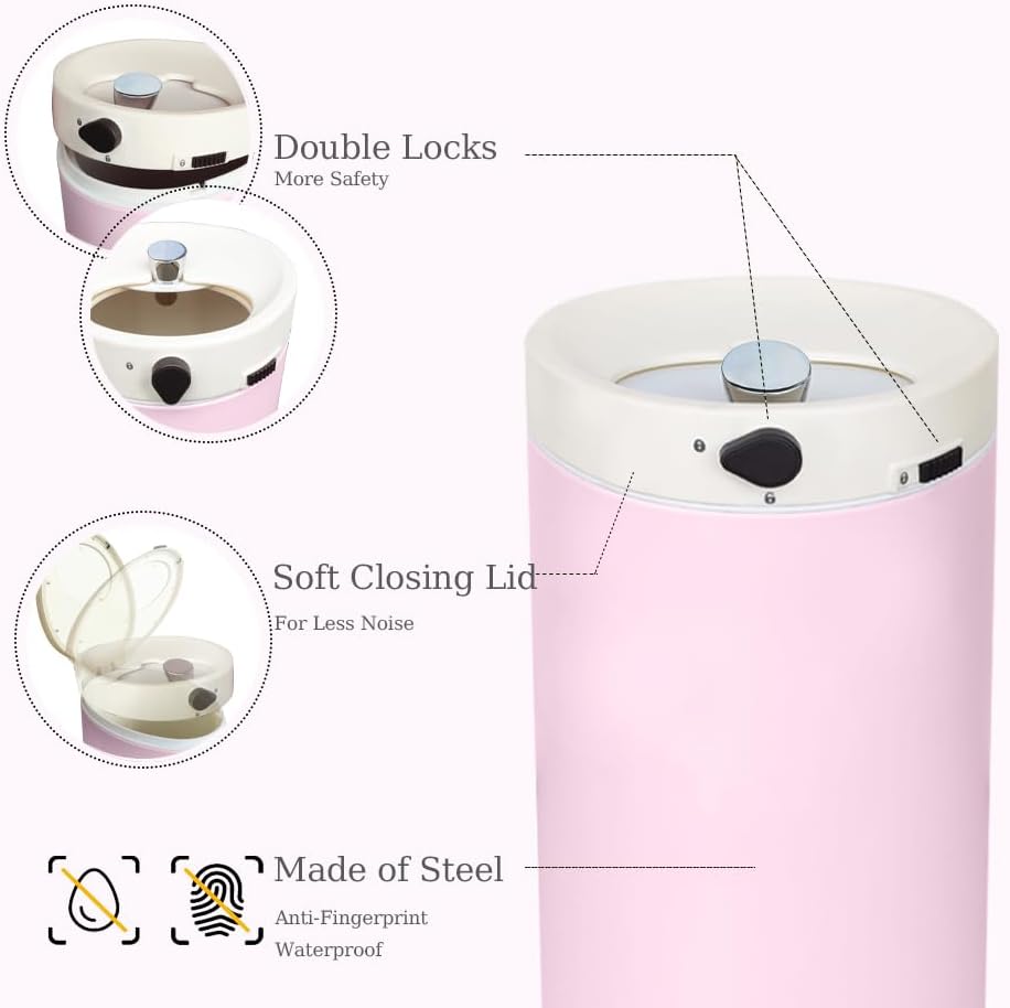 Diaper Pail, Baby Diaper Trash Can, Pink Garbage Pail with Lid
