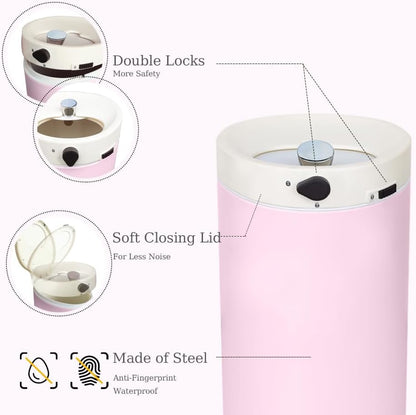 Diaper Pail, Baby Diaper Trash Can, Pink Garbage Pail with Lid
