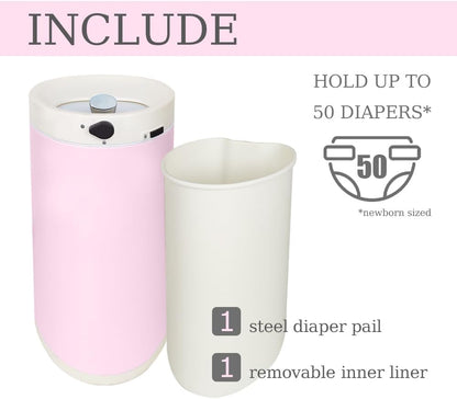 Diaper Pail, Baby Diaper Trash Can, Pink Garbage Pail with Lid