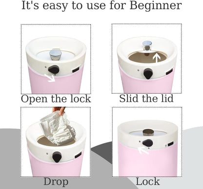 Diaper Pail, Baby Diaper Trash Can, Pink Garbage Pail with Lid