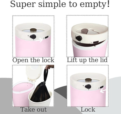 Diaper Pail, Baby Diaper Trash Can, Pink Garbage Pail with Lid