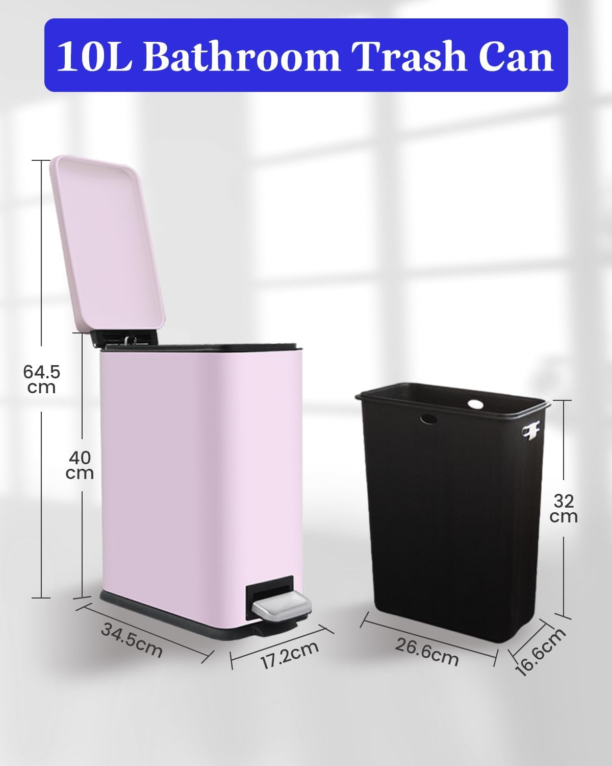 Diaper Pail, Baby Diaper Trash Can, Pink Garbage Pail with Lid