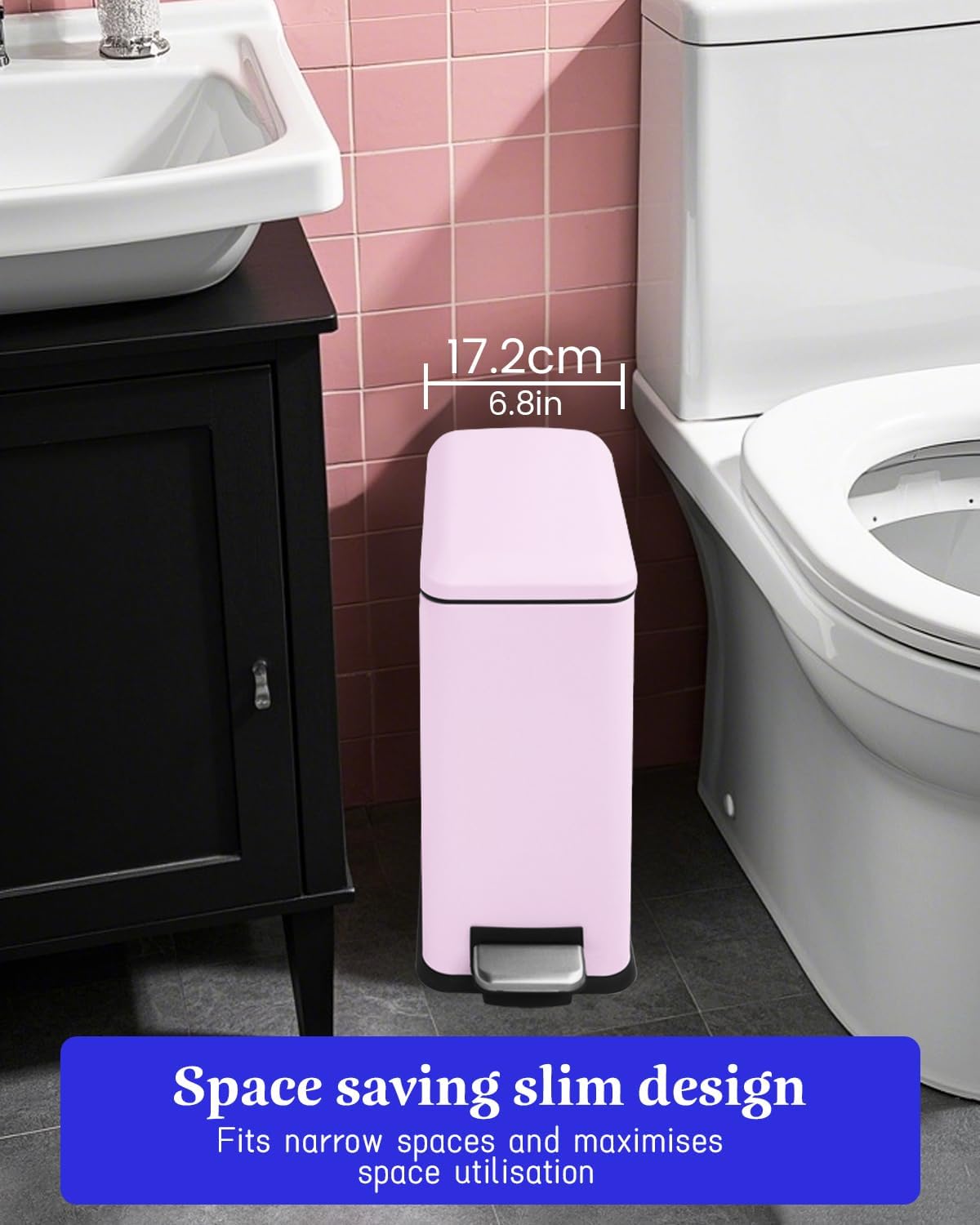 Diaper Pail, Baby Diaper Trash Can, Pink Garbage Pail with Lid