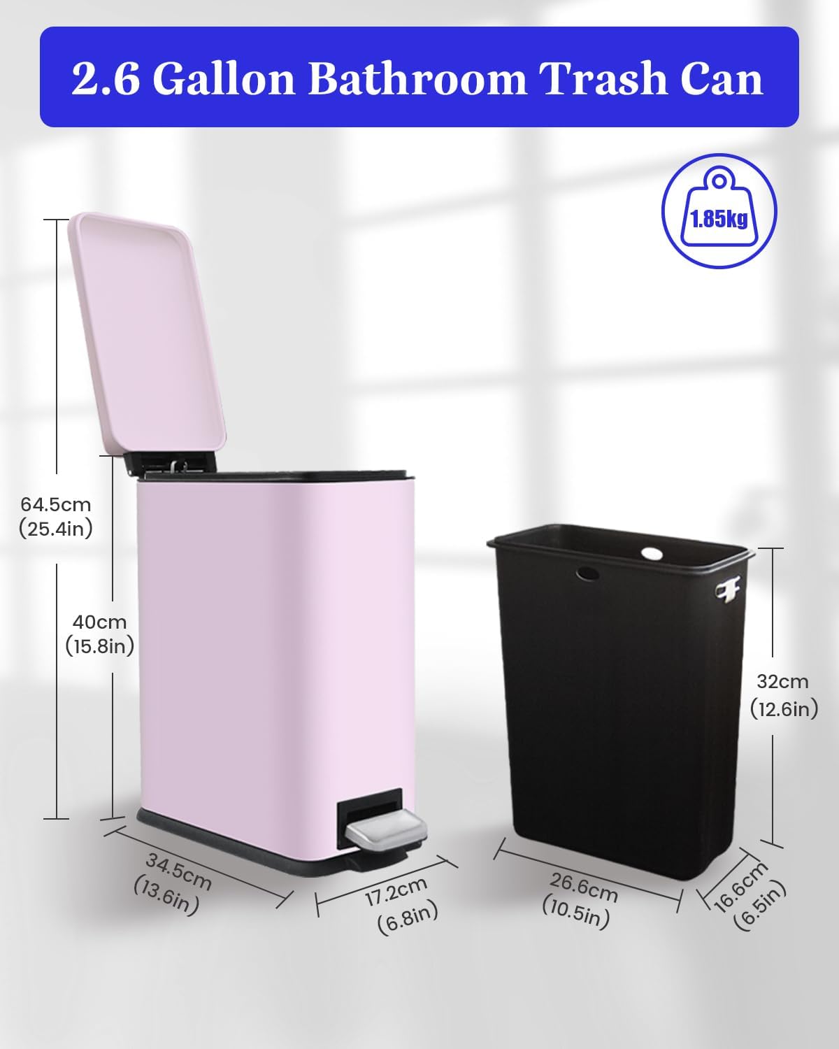 Diaper Pail, Baby Diaper Trash Can, Pink Garbage Pail with Lid