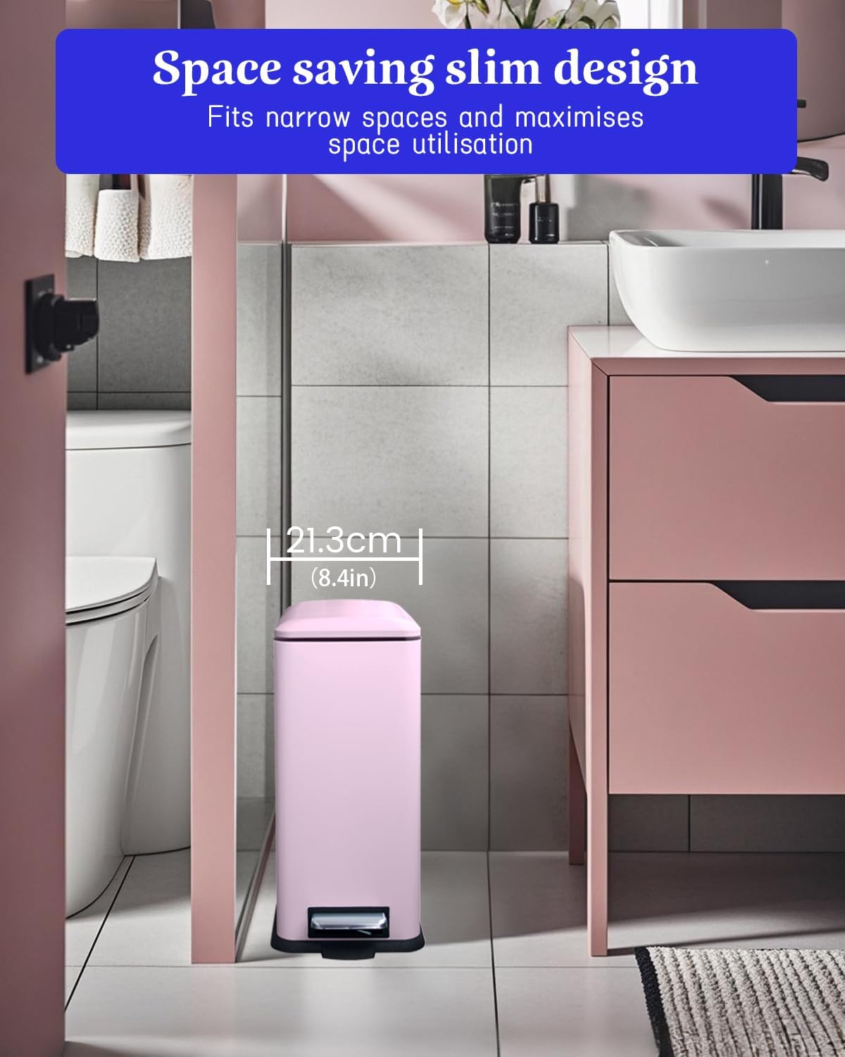 Diaper Pail, Baby Diaper Trash Can, Pink Garbage Pail with Lid