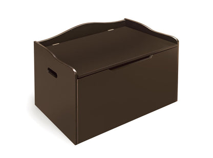 Bench-Top Wooden Toy Box - Kids Storage Chest and Bench Combo with Dual Safety Hinges, Side Handles, Front Slot - Organizer for Toys and Essentials - Espresso