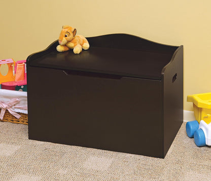 Bench-Top Wooden Toy Box - Kids Storage Chest and Bench Combo with Dual Safety Hinges, Side Handles, Front Slot - Organizer for Toys and Essentials - Espresso
