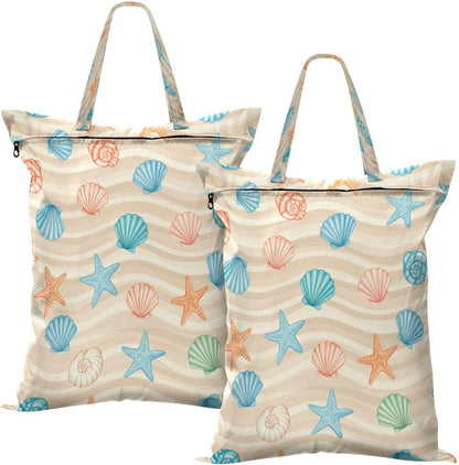 Seashells Starfish Waterproof Travel Laundry Bag Washable 2pk