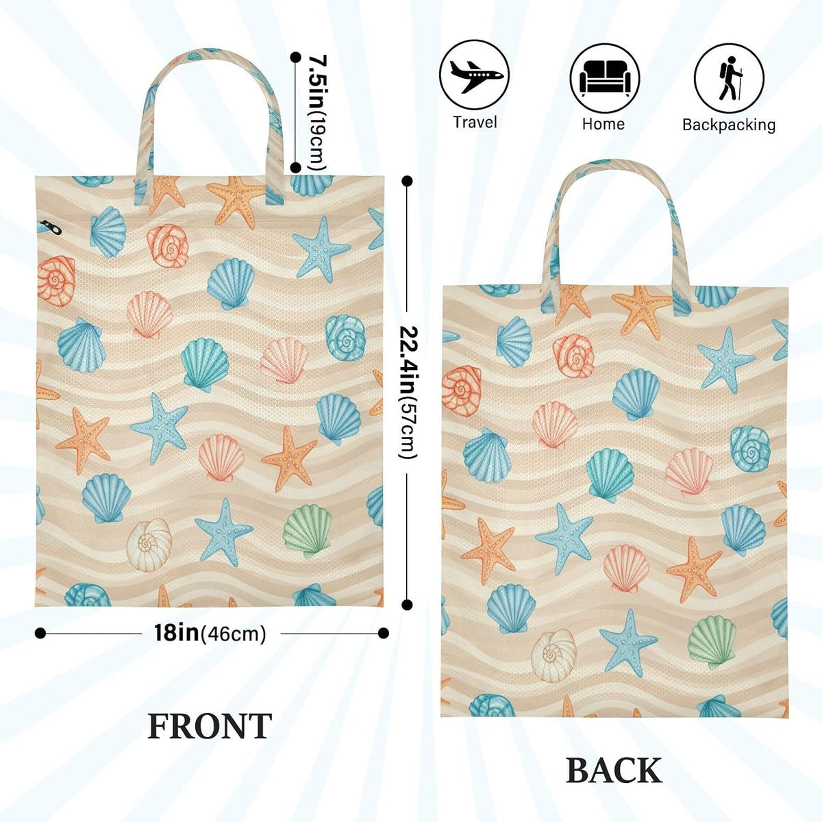 Seashells Starfish Waterproof Travel Laundry Bag Washable 2pk