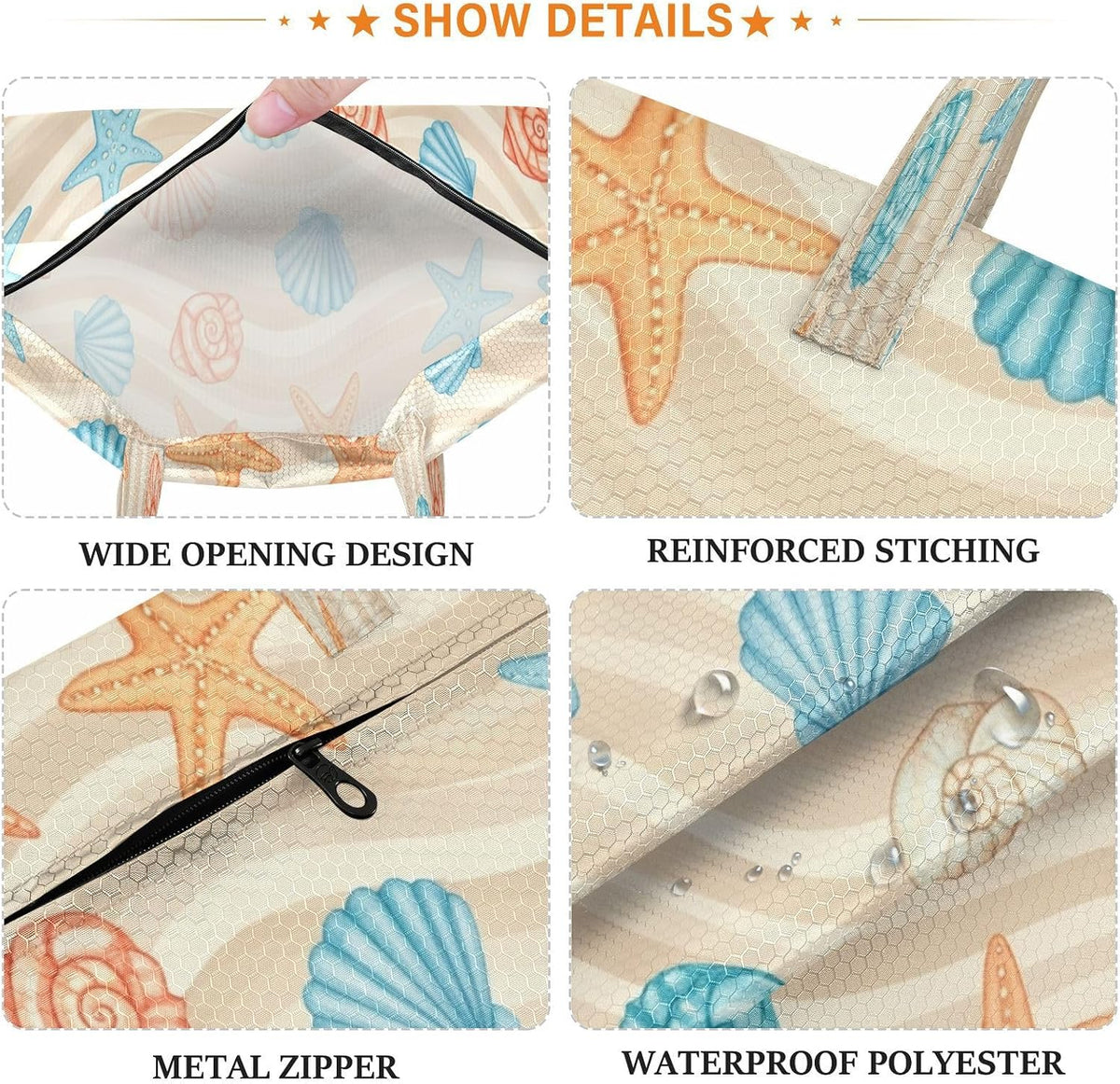 Seashells Starfish Waterproof Travel Laundry Bag Washable 2pk