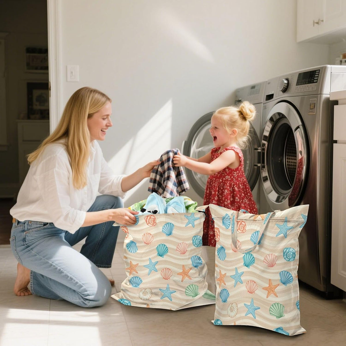 Seashells Starfish Waterproof Travel Laundry Bag Washable 2pk