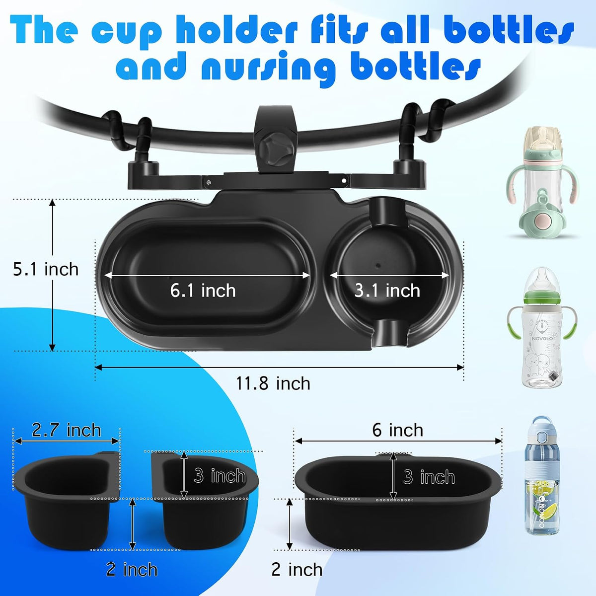 Snack Tray for Stroller, 3-in-1 Universal Stroller Snack Tray, Cup Holder & Dual Compartments - Detachable Tray Attachment for Baby & Toddler - Fits Most Strollers, BPA-Free