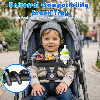 Snack Tray for Stroller, 3-in-1 Universal Stroller Snack Tray, Cup Holder & Dual Compartments - Detachable Tray Attachment for Baby & Toddler - Fits Most Strollers, BPA-Free