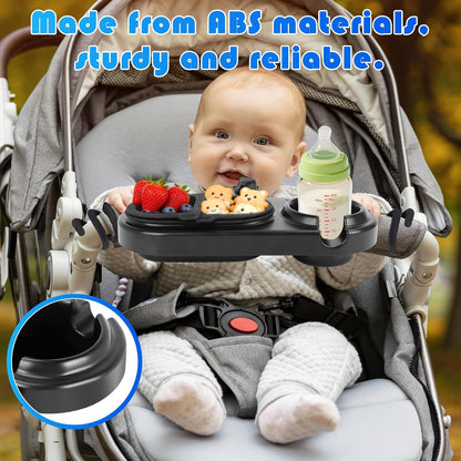 Snack Tray for Stroller, 3-in-1 Universal Stroller Snack Tray, Cup Holder & Dual Compartments - Detachable Tray Attachment for Baby & Toddler - Fits Most Strollers, BPA-Free