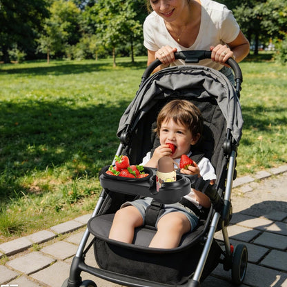 Snack Tray for Stroller, 3-in-1 Universal Stroller Snack Tray, Cup Holder & Dual Compartments - Detachable Tray Attachment for Baby & Toddler - Fits Most Strollers, BPA-Free