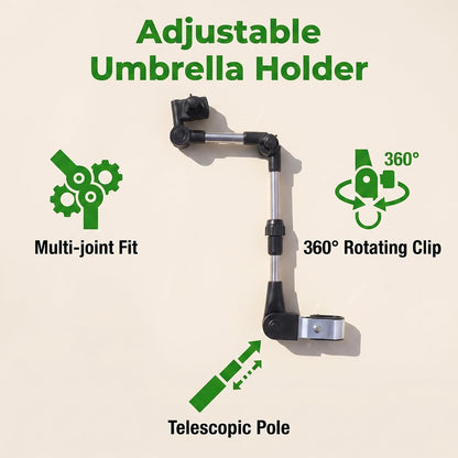 Stroller Umbrella Attachment,Umbrellas Connector Clip to Handlebar,Holder for Stroller,360 Degree Adjustable Universal Clamp for Golf Cart,Wheelchair, Beach Chair,Fishing, Beach Camping Gear