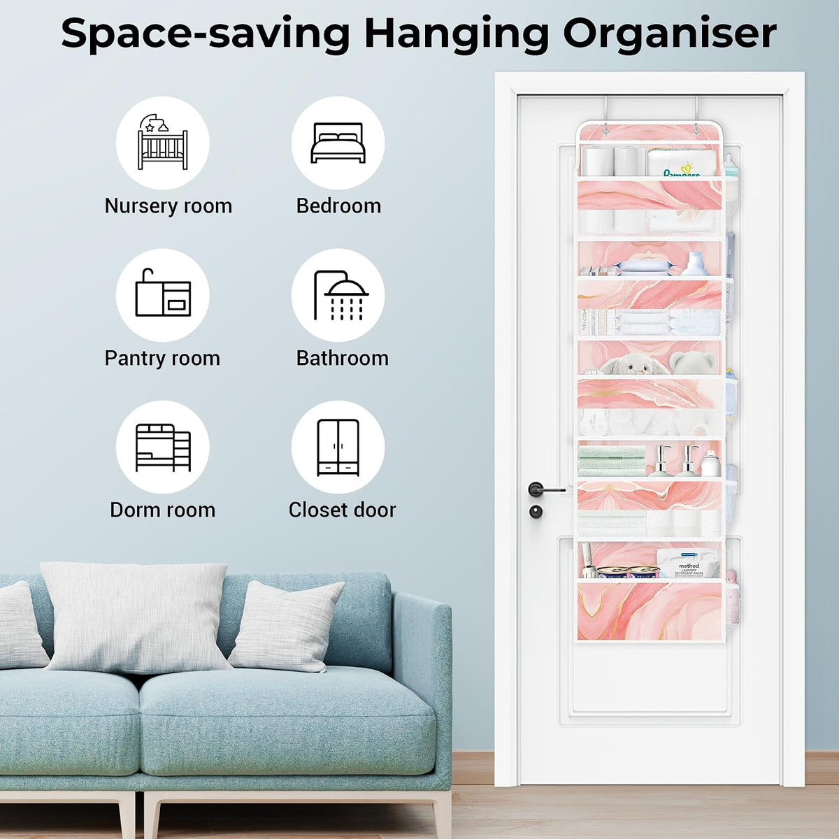 Marble Over the Door Organizer Diaper Toy Nursery Hanging Shelf