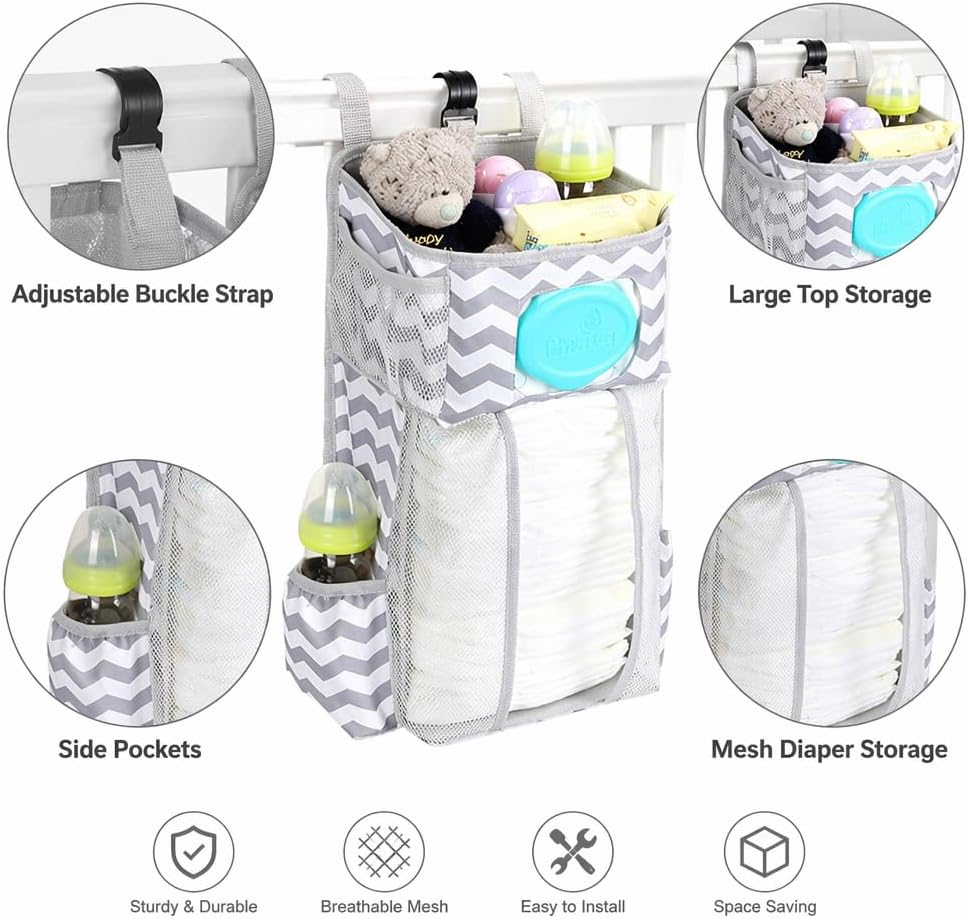 Diaper Organizer for Changing Table - Hanging Diaper Caddy - Crib Organizer