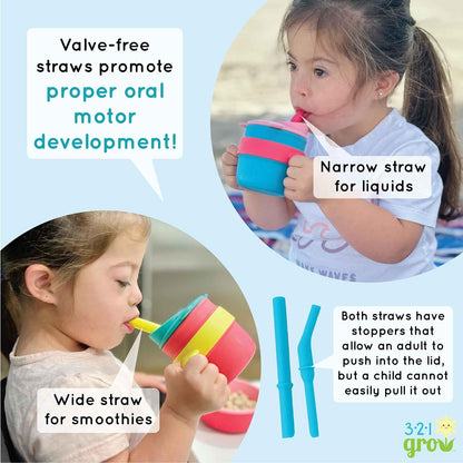 Easy Learn Drink and Snack Set – Baby + Toddler Silicone Learning Cup & Snack Set, Training Cup for Straw and Open Cup Independence – Dishwasher Safe (Grape)
