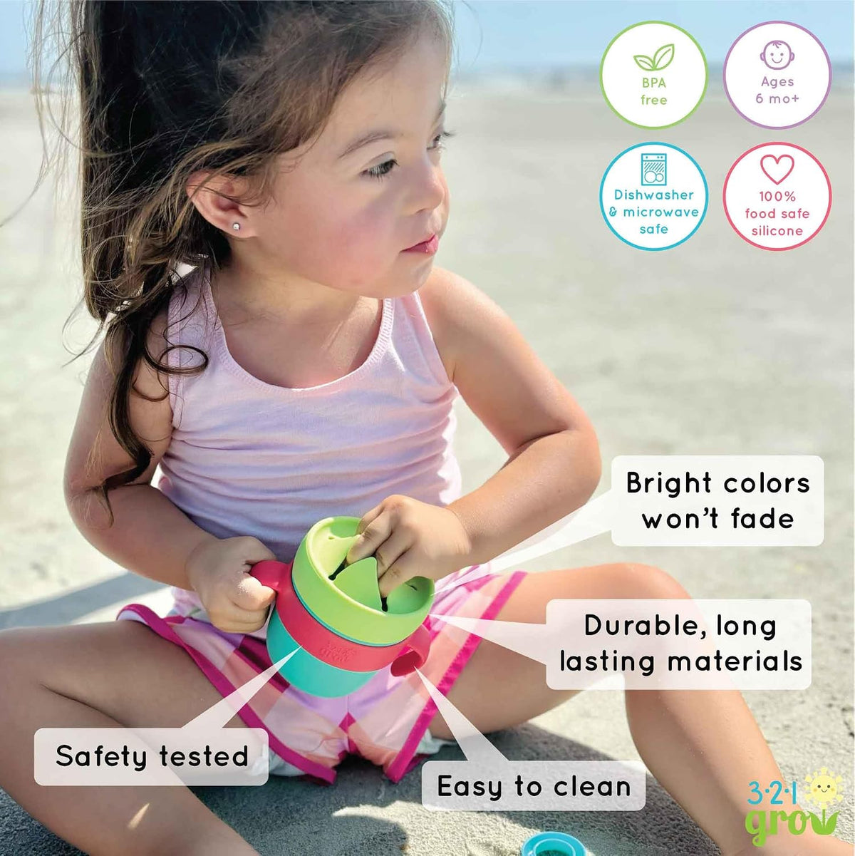 Easy Learn Drink and Snack Set – Baby + Toddler Silicone Learning Cup & Snack Set, Training Cup for Straw and Open Cup Independence – Dishwasher Safe (Grape)
