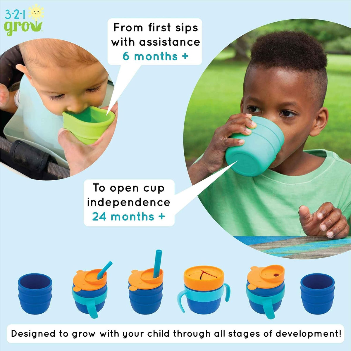 Easy Learn Drink and Snack Set – Baby + Toddler Silicone Learning Cup & Snack Set, Training Cup for Straw and Open Cup Independence – Dishwasher Safe (Grape)