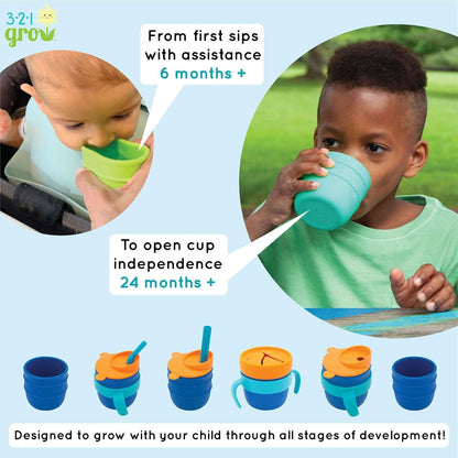 Easy Learn Drink and Snack Set – Baby + Toddler Silicone Learning Cup & Snack Set, Training Cup for Straw and Open Cup Independence – Dishwasher Safe (Grape)